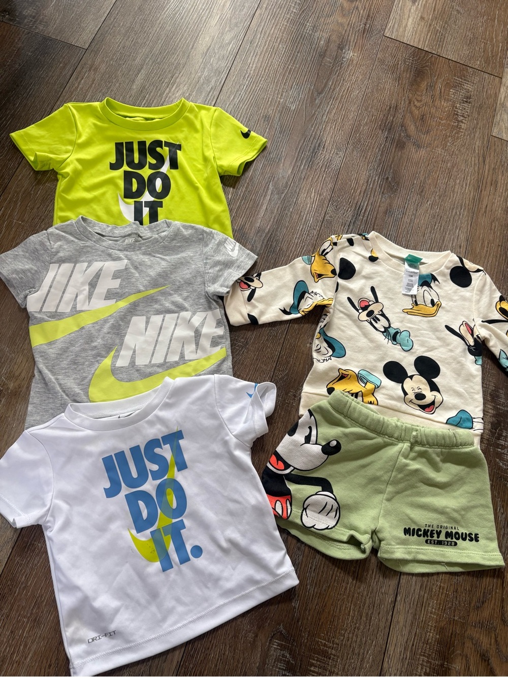 Zara Nike Disney Kids Neon Yellow & Gray Graphic Tees bundle set boys